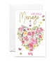 Carte Heureux Mariage Couple d'oiseaux au milieu d'un coeur fleuri rose