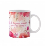 Tasse florale "Le Seigneur remplit ma vie de bonheur"