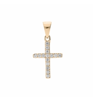 PENDENTIF PLAQUÉ OR CROIX OXYDES BLANCS SERTIS 