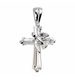 PENDENTIF CROIX ARGENT RHODIÉ AVEC COLOMBE OXYDES BLANCS SERTIS