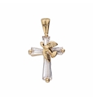 PENDENTIF CROIX PLAQUÉ OR AVEC COLOMBE OXYDES BLANCS SERTIS