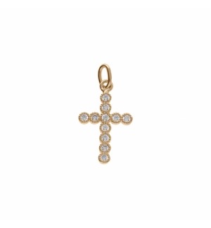 PENDENTIF PLAQUÉ OR PETITE CROIX AVEC OXYDES BLANCS 15 X 16MM 