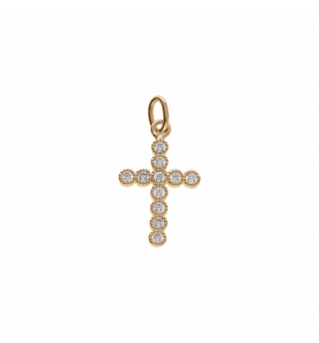 PENDENTIF PLAQUÉ OR PETITE CROIX AVEC OXYDES BLANCS 15 X 16MM 