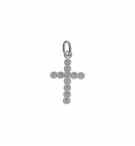 PENDENTIF ARGENT PLATINÉ PETITE CROIX AVEC OXYDES BLANCS 15 X 16MM