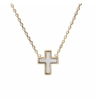 COLLIER PLAQUÉ OR CROIX NACRE BLANCHE 