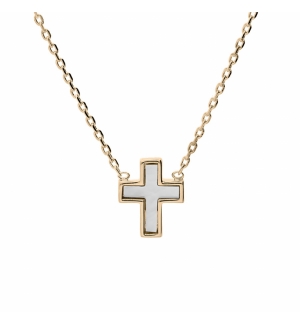 COLLIER PLAQUÉ OR CROIX NACRE BLANCHE 