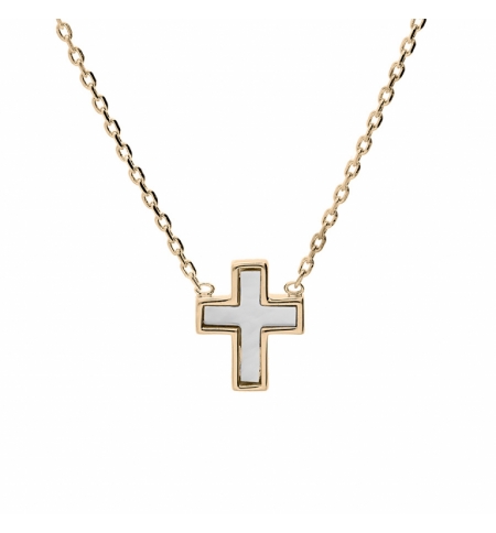 COLLIER PLAQUÉ OR CROIX NACRE BLANCHE 