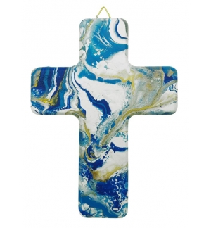 Croix Marbre Bleu Blanc or