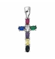 PENDENTIF CROIX ARGENT RHODIE EMPIERREE MULTI COULEUR DIM 25 MM X 13 MM