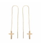 BOUCLES D'OREILLES PLAQUÉ OR 2 PENDANTS CHAINETTE CROIX