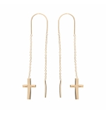 BOUCLES D'OREILLES PLAQUÉ OR 2 PENDANTS CHAINETTE CROIX