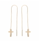 BOUCLES D'OREILLES PLAQUÉ OR 2 PENDANTS CHAINETTE CROIX