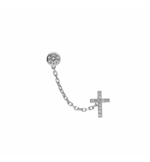 BOUCLES D'OREILLES ARGENT RHODIÉ CHAINETTE OXYDE BLANC SERTI CLOS 4MM ET CROIX