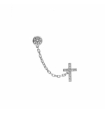 BOUCLES D'OREILLES ARGENT RHODIÉ CHAINETTE OXYDE BLANC SERTI CLOS 4MM ET CROIX