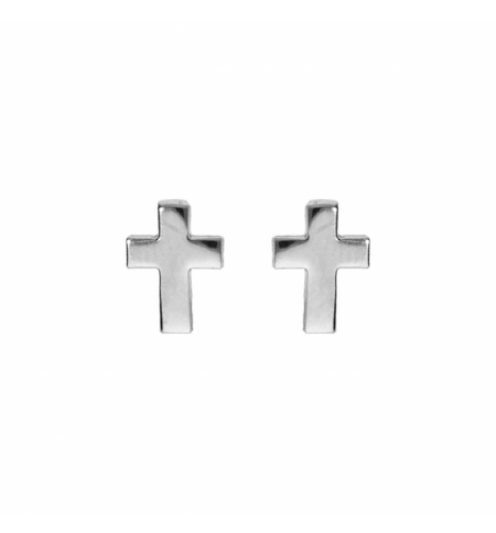 BOUCLES D'OREILLES TIGE ARGENT RHODIÉ CROIX