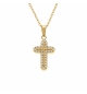 COLLIER ACIER DORÉ PENDENTIF CROIX 15 X 10MM OXYDES BLANCS SERTIS 42+5CM