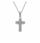 COLLIER ACIER PENDENTIF CROIX 15 X 10MM OXYDES BLANCS SERTIS 42+5CM