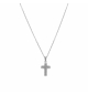 COLLIER ACIER PENDENTIF CROIX 15 X 10MM OXYDES BLANCS SERTIS 42+5CM