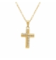 COLLIER ACIER DORÉ PENDENTIF 15 X 10MM CROIX OXYDES BLANCS SERTIS 42+5CM 