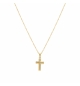 COLLIER ACIER DORÉ PENDENTIF 15 X 10MM CROIX OXYDES BLANCS SERTIS 42+5CM 