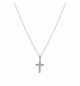 COLLIER ACIER PENDENTIF CROIX DROITE 15 X 10MM AVEC COEUR OXYDES BLANCS SERTIS 