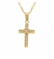 COLLIER ACIER DORÉ PENDENTIF CROIX DROITE 15 X 10MM AVEC COEUR OXYDES BLANCS