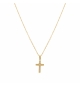 COLLIER ACIER DORÉ PENDENTIF CROIX DROITE 15 X 10MM AVEC COEUR OXYDES BLANCS