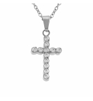 COLLIER ACIER PENDENTIF CROIX 15 X 10MM OXYDES BLANCS SERTIS CLOS 42+5CM 
