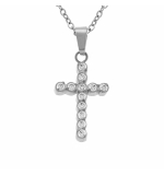 COLLIER ACIER PENDENTIF CROIX 15 X 10MM OXYDES BLANCS SERTIS CLOS 42+5CM 
