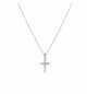 COLLIER ACIER PENDENTIF CROIX 15 X 10MM OXYDES BLANCS SERTIS CLOS 42+5CM 