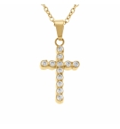 COLLIER ACIER DORÉ PENDENTIF CROIX 15 X 10MM OXYDES BLANCS SERTIS CLOS 42+5CM
