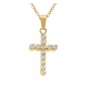 COLLIER ACIER DORÉ PENDENTIF CROIX 15 X 10MM OXYDES BLANCS SERTIS CLOS 42+5CM