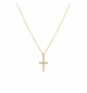 COLLIER ACIER DORÉ PENDENTIF CROIX 15 X 10MM OXYDES BLANCS SERTIS CLOS 42+5CM