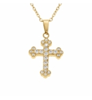 COLLIER ACIER DORÉ PENDENTIF CROIX STYLISÉ 15 X 12MM OXYDES BLANCS SERTIS 42+5CM