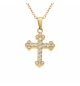 COLLIER ACIER DORÉ PENDENTIF CROIX STYLISÉ 15 X 12MM OXYDES BLANCS SERTIS 42+5CM