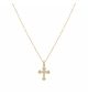 COLLIER ACIER DORÉ PENDENTIF CROIX STYLISÉ 15 X 12MM OXYDES BLANCS SERTIS 42+5CM