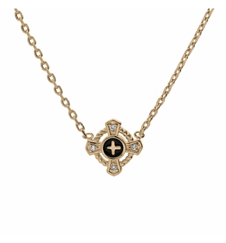 COLLIER PLAQUÉ OR CROIX OXYDES BLANCS SERTIS 38+4CM
