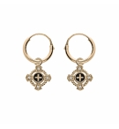 CRÉOLES PLAQUÉ OR ARTICULÉE PAMPILLE CROIX OXYDES BLANCS SERTIS 