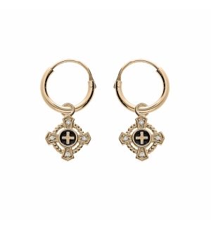 CRÉOLES PLAQUÉ OR ARTICULÉE PAMPILLE CROIX OXYDES BLANCS SERTIS 