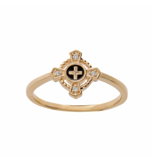 BAGUE PLAQUÉ OR CROIX OXYDES BLANCS SERTIS