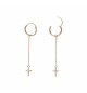 CRÉOLES ARGENT DORÉ 15MM CHAINETTE ET CROIX OXYDES BLANCS
