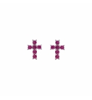 BOUCLES D'OREILLES TIGE ARGENT RHODIÉ PENDENTIF CROIX OXYDES FUSHIA