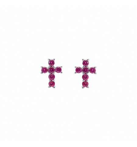 BOUCLES D'OREILLES TIGE ARGENT RHODIÉ PENDENTIF CROIX OXYDES FUSHIA BOUCLES D'OREILLES TIGE ARGENT RHODIÉ PENDENTIF CROIX OXYDES FUSHIA