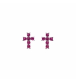 BOUCLES D'OREILLES TIGE ARGENT RHODIÉ PENDENTIF CROIX OXYDES FUSHIA