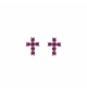 BOUCLES D'OREILLES TIGE ARGENT RHODIÉ PENDENTIF CROIX OXYDES FUSHIA