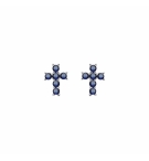 BOUCLES D'OREILLES TIGE ARGENT RHODIÉ PENDENTIF CROIX OXYDES FUSHIA