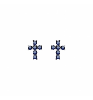 BOUCLES D'OREILLES TIGE ARGENT RHODIÉ PENDENTIF CROIX OXYDES FUSHIA