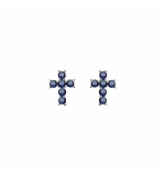 BOUCLES D'OREILLES TIGE ARGENT RHODIÉ PENDENTIF CROIX OXYDES FUSHIA