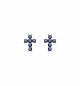 BOUCLES D'OREILLES TIGE ARGENT RHODIÉ PENDENTIF CROIX OXYDES FUSHIA
