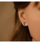 BOUCLES D'OREILLES TIGE ARGENT RHODIÉ PENDENTIF CROIX OXYDES FUSHIA